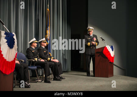 KEYPORT, Wash. (Dec. 15, 2017) Rear Adm. John Tammen, from Washington Township, New Jersey, delivers remarks during a change of command ceremony for Commander, Submarine Group 9. Rear Adm. Blake Converse, from Montoursville, Pennsylvania, relieved Tammen during the ceremony held at the Keyport Undersea Museum. (U.S. Navy photo by Mass Communication Specialist 1st Class Amanda R. Gray/Released) 171215-N-UD469-118 by Naval Base Kitsap (NBK) Stock Photo