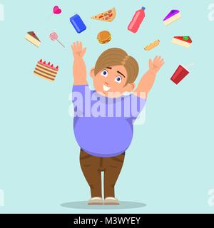 Vector cartoon fat boy catching sweets Stock Vector