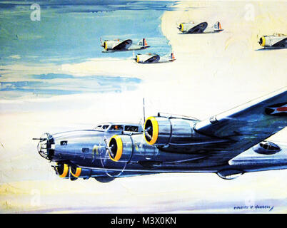 Lot-4908-1:   WWII-US Aircraft.   “Mastiff and Terriers”.  U.S. Army aircraft:  Boeing B-17 A Bomber and Republic P-41 Pursuits.    Artwork by Charles H. Hubbell.  Courtesy of the Library of Congress.  (2018/02/02). Lot-4908-1 40012607862 o Stock Photo