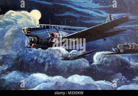 Lot-4908-3: WWII-US Aircraft.   “And so Through the Night”   U.S. Army aircraft:  Douglas B-18 Bombers.      Artwork by Charles H. Hubbell.  Courtesy of the Library of Congress.  (2018/02/02). Lot-4908-3 40045233491 o Stock Photo