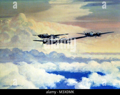 Lot-4908-10: WWII-US Aircraft.     “Early Errand”.  U.S. Army aircraft.  Lockheed P-38 Pursuits.      Artwork by Charles H. Hubbell.  Courtesy of the Library of Congress.  (2018/02/02). Lot-4908-10 40012600592 o Stock Photo