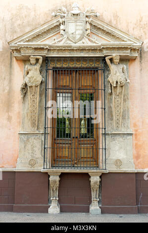 Ornate window of the 16th century Casa de Montejo on the Plaza Grande in Merida, Yucatan, Mexico Stock Photo