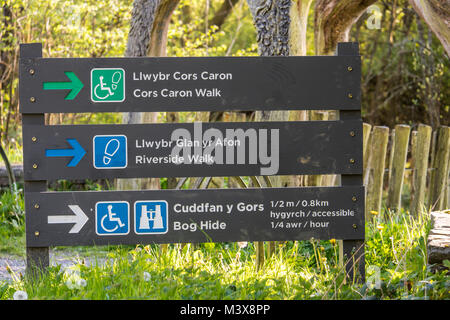 Signpost in Tregaron nature reserve Cors Caron Tregaron Ceredigion Wales Stock Photo