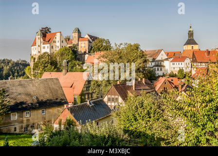 Village and Castle Hohnstein in the Saxon Switzerland Region, Saxony, Germany Stock Photo