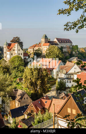 Village and Castle Hohnstein in the Saxon Switzerland Region, Saxony, Germany Stock Photo