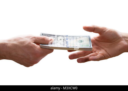 Human Hand Giving Bribe To Other Person On White Background Stock Photo