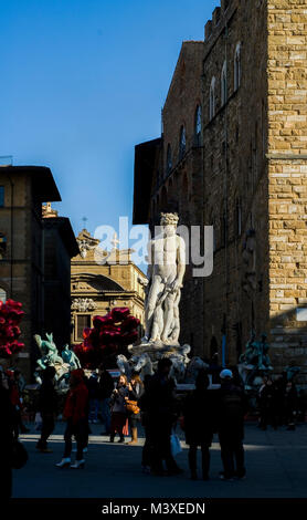 FLORENCE-FEBRUARY 14:the Fountain of Neptune in the Signoria square,Florence,Italy,on February 14,2012. Stock Photo