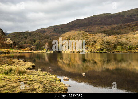 Llyn Dinas in autumn. Beddgelert, Gwynedd, Snowdonia national park, North Wales Stock Photo