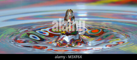 drops impacting in colorful water panorama view Stock Photo