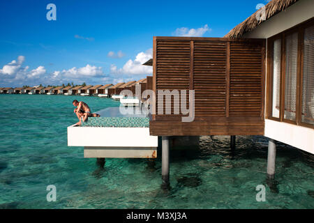 Luxury bungalows villas in The Residence Hotel and Resort, Gaafu Alifu Atoll. Maldives Islands. Stock Photo