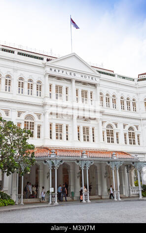 The entrance to the iconic Raffles Hotel in Singapore. Stock Photo