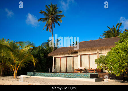 Luxury bungalows villas in The Residence Hotel and Resort, Gaafu Alifu Atoll. Maldives Islands. Stock Photo