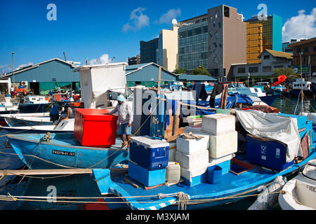 Fishing boats in the harbour, Male city, Male Island, North Male Atoll, Maldives. Stock Photo