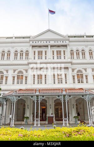 The entrance to the iconic Raffles Hotel in Singapore. Stock Photo