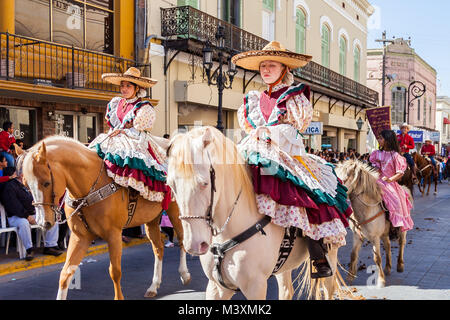 Matamoros, Tamaulipas, Mexico - March 02, 2013, Desfile Fiestas Mexicanas is part of the Charro Days Fiesta - Fiestas Mexicanas, A bi-national festiva Stock Photo