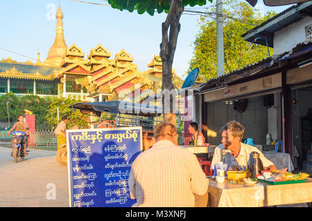 Hpa-An: Shweyinhmyaw Paya temple pagoda, restaurant, , Kayin (Karen) State, Myanmar (Burma) Stock Photo