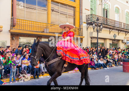 Matamoros, Tamaulipas, Mexico - March 02, 2013, Desfile Fiestas Mexicanas is part of the Charro Days Fiesta - Fiestas Mexicanas, A bi-national festiva Stock Photo