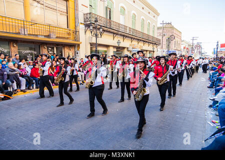 Matamoros, Tamaulipas, Mexico - March 02, 2013, Desfile Fiestas Mexicanas is part of the Charro Days Fiesta - Fiestas Mexicanas, A bi-national festiva Stock Photo