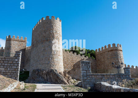 The imposing medieval city wall of Avila in Spain Stock Photo