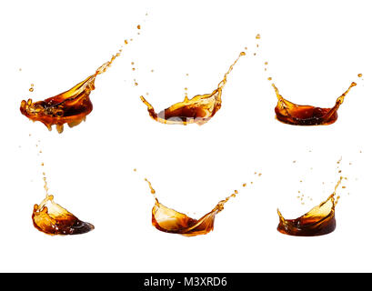 coffee splash collection, isolated on white background. Set of brown splashes Stock Photo