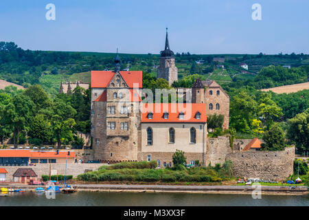 Schloss Seeburg, castle over Susser See, lake near Lutherstadt Eisleben, Saxony-Anhalt, Germany Stock Photo