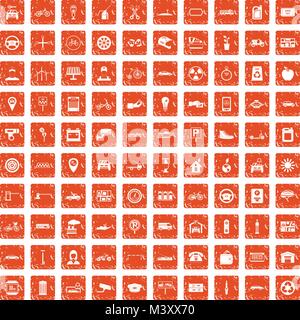 100 parking icons set grunge orange Stock Vector
