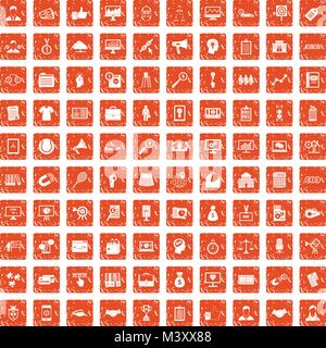 100 partnership icons set grunge orange Stock Vector
