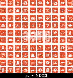 100 payment icons set grunge orange Stock Vector