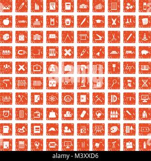 100 pensil icons set grunge orange Stock Vector