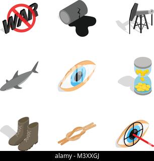 Pain icons set, isometric style Stock Vector