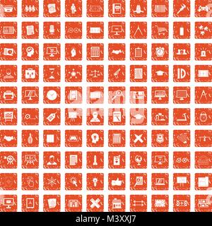 100 plan icons set grunge orange Stock Vector