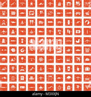 100 plane icons set grunge orange Stock Vector
