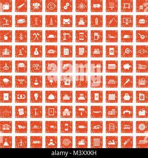 100 plant icons set grunge orange Stock Vector