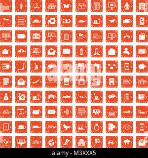100 postal service icons set grunge orange Stock Vector