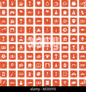 100 premium icons set grunge orange Stock Vector