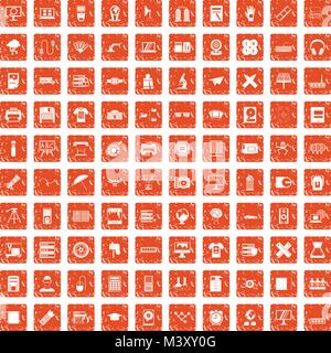 100 printer icons set grunge orange Stock Vector