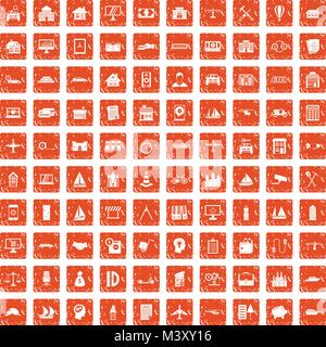 100 private property icons set grunge orange Stock Vector