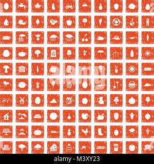 100 productiveness icons set grunge orange Stock Vector
