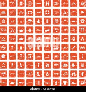 100 rafting icons set grunge orange Stock Vector
