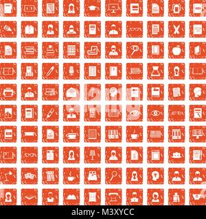 100 reader icons set grunge orange Stock Vector