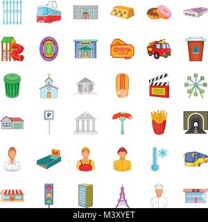 City executive icons set, cartoon style Stock Vector
