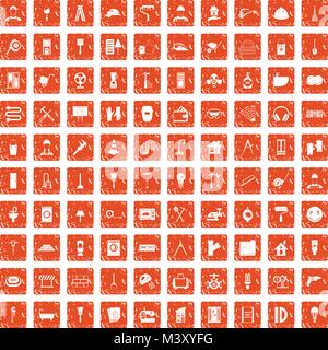 100 renovation icons set grunge orange Stock Vector