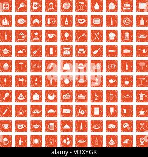 100 restaurant icons set grunge orange Stock Vector