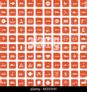 100 road icons set grunge orange Stock Vector