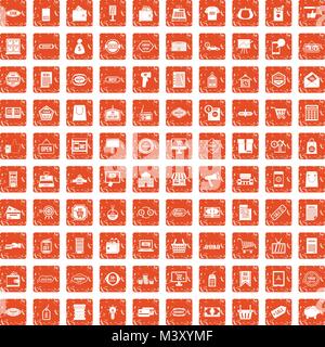 100 sale icons set grunge orange Stock Vector