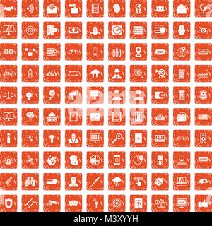 100 security icons set grunge orange Stock Vector