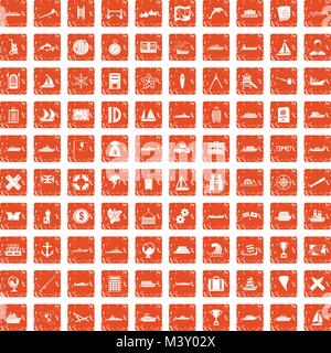 100 shipping icons set grunge orange Stock Vector