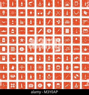 100 smuggling goods icons set grunge orange Stock Vector