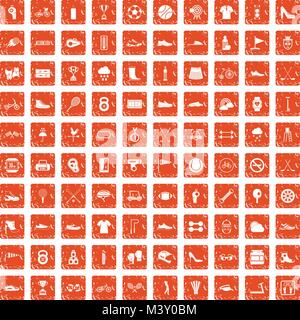 100 sneakers icons set grunge orange Stock Vector