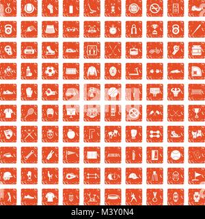 100 sport equipment icons set grunge orange Stock Vector